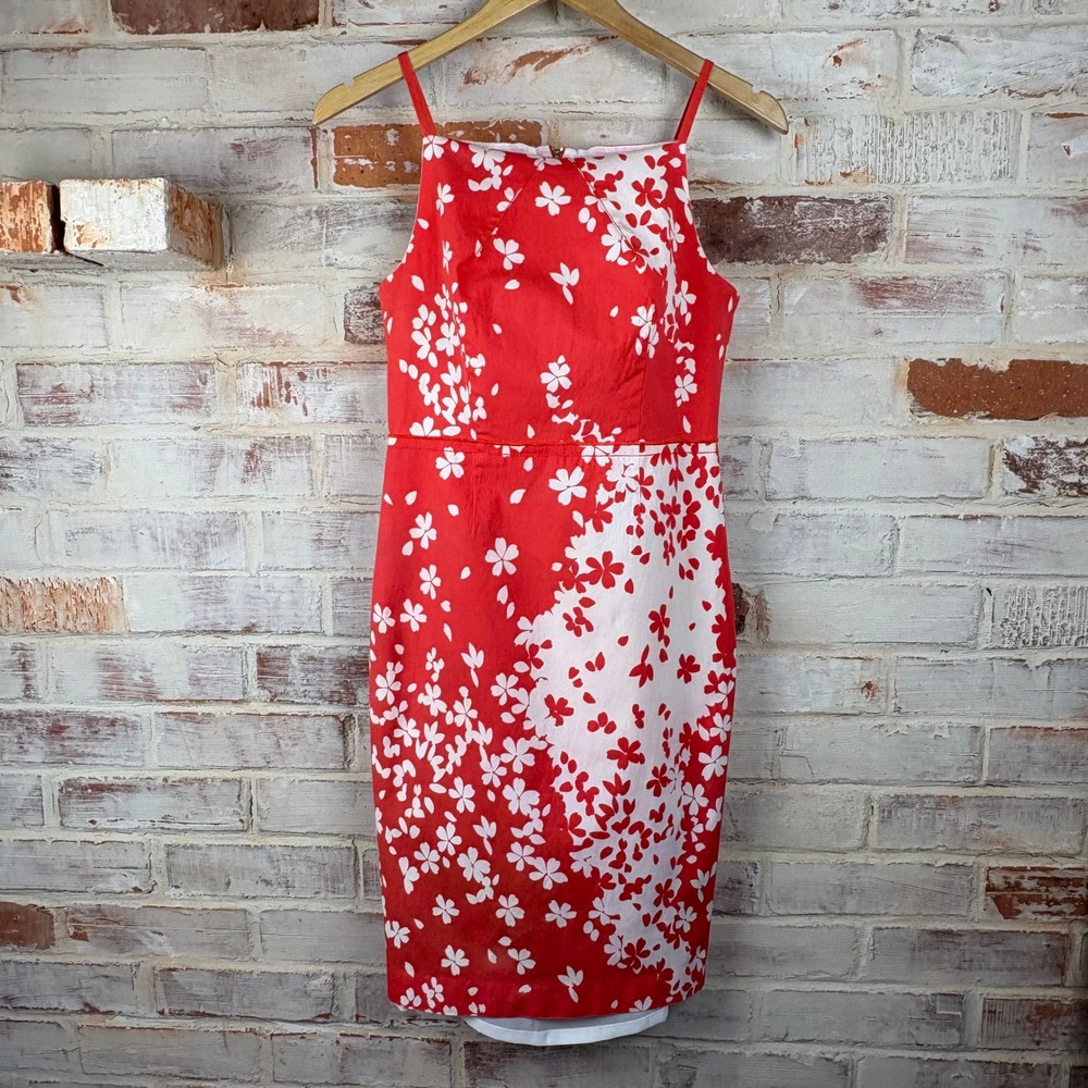Magaschoni Collection Silk Blend Floral Sheath Dress Red White Spring Summer